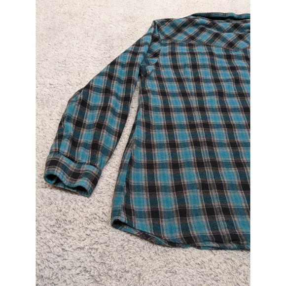 Bit‎ & Bridle Flannel Shirt Men's XL Teal Black Plaid Western Long Sleeve Cotton - Picture 12 of 15